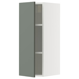 METOD Wall cabinet with shelves, white/Nickebo matt grey-green, 30x80 cm