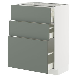 METOD / MAXIMERA Base cabinet with 3 drawers, white/Nickebo matt grey-green, 60x37 cm