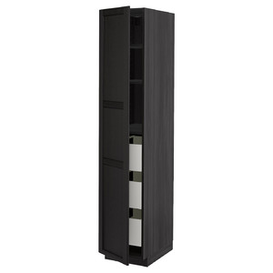 METOD / MAXIMERA High cabinet with drawers, black/Lerhyttan black stained, 40x60x200 cm