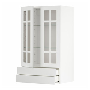 METOD / MAXIMERA Wall cab w 2 glass doors/2 drawers, white/Stensund white, 60x100 cm