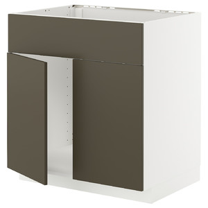 METOD Base cabinet f sink w 2 doors/front, white/Havstorp brown-beige, 80x60 cm