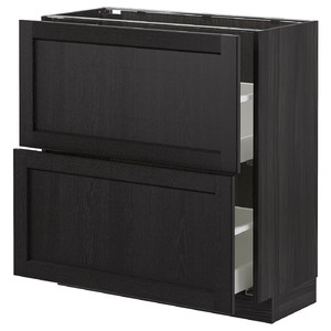 METOD Base cabinet with 2 drawers, black/Lerhyttan black stained, 80x37 cm