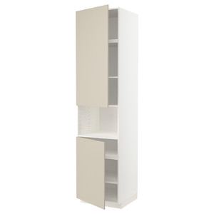 METOD High cab f micro w 2 doors/shelves, white/Havstorp beige, 60x60x240 cm