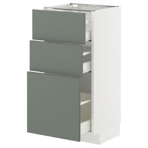 METOD / MAXIMERA Base cabinet with 3 drawers, white/Nickebo matt grey-green, 40x37 cm