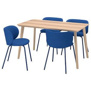 LISABO / KRYLBO Table and 4 chairs, ash veneer/Tonerud blue, 140 cm
