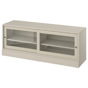 HAVSTA TV bench with plinth, grey-beige, 160x47x62 cm