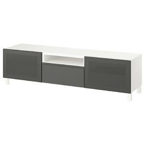 BESTÅ TV bench, white Mörtviken/Västerviken/Stubbarp dark grey, 180x42x48 cm