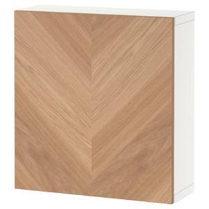 BESTÅ Shelf unit with door, white, Hedeviken oak veneer, 60x22x64 cm