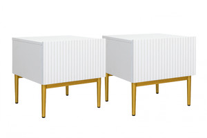 Nightstand Bedside Table Nicole Set of 2, gold legs, matt white