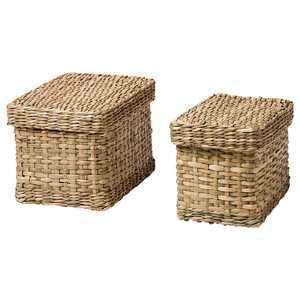 LURPASSA Box with lid, set of 2, seagrass