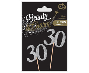 Birthday Picks 30 6pcs, silver