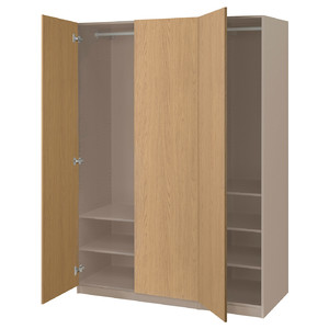 PAX / STORKLINTA Wardrobe combination, grey-beige/oak effect, 150x60x201 cm