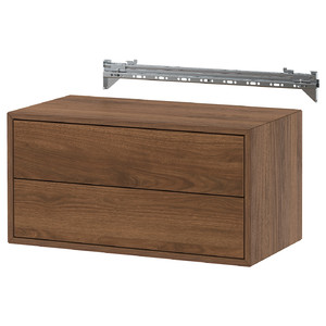 EKET Wall-mounted storage combination, with 2 drawers/walnut effect, 70x35x35 cm