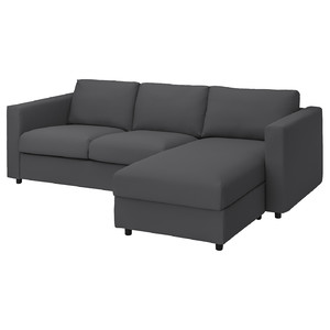 VIMLE 3-seat sofa with chaise longue, Hallarp grey