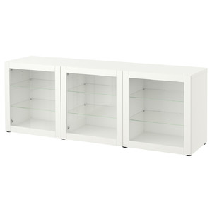 BESTÅ Storage combination with doors, white, Sindvik white clear glass, 180x42x65 cm