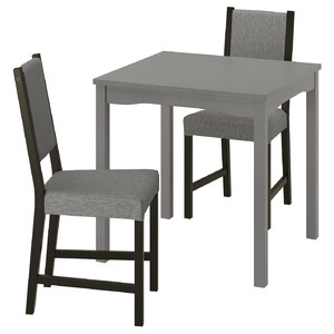 HAUGA / STEFAN Table and 2 chairs, grey/brown-black Knisa grey/beige, 74x74 cm