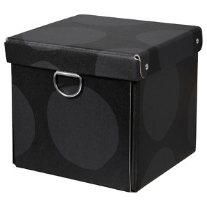 NIMM Storage box with lid, spotted grey, 16.5x16.5x15 cm