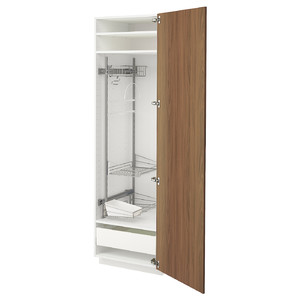 METOD/MAXIMERA High cabinet with cleaning interior, white/Tistorp brown walnut effect, 60x60x200 cm