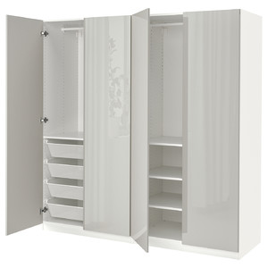 PAX / FARDAL Wardrobe, white/high-gloss light grey, 200x60x201 cm