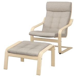 POÄNG Armchair and footstool, birch veneer/Gunnared beige