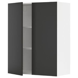 METOD Wall cabinet with shelves/2 doors, white/Nickebo matt anthracite, 80x100 cm