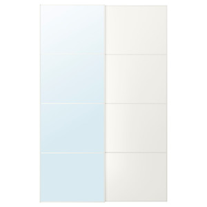 AULI / MEHAMN Pair of sliding doors, mirror glass/double sided white, 150x236 cm