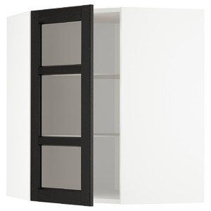 METOD Corner wall cab w shelves/glass dr