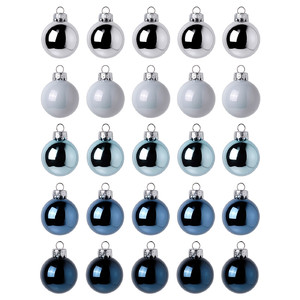 VINTERFINT Decoration, bauble, glass blue/silver-colour, 3.5 cm