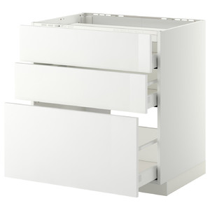METOD / MAXIMERA Base cab f hob/3 fronts/3 drawers, white, Ringhult white, 80x60 cm