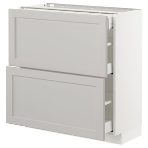 METOD/MAXIMERA Base cab with 2 fronts/3 drawers, white/Lerhyttan light grey, 80x37 cm
