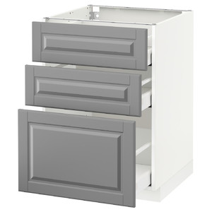METOD/MAXIMERA Base cabinet with 3 drawers, white, Bodbyn grey, 60x60 cm