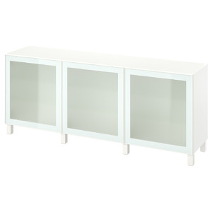 BESTÅ Storage combination with doors, white Glassvik/Stubbarp/white/light green frosted glass, 180x42x74 cm