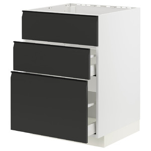 METOD / MAXIMERA Base cab f sink+3 fronts/2 drawers, white/Upplöv matt anthracite, 60x60 cm
