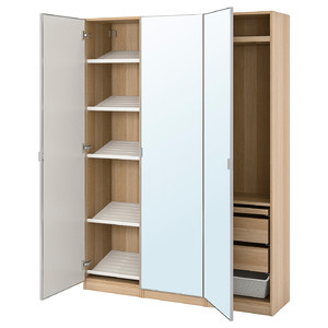 PAX / ÅHEIM Wardrobe combination, white stained oak effect/mirror glass, 150x38x201 cm