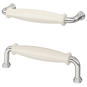KLINGSTORP Handle, off-white/chrome-plated, 141 mm, 2 pack