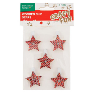 Christmas Decorations Wooden Clip Stars 5pcs