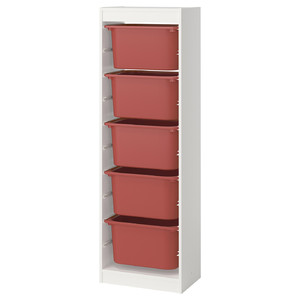 TROFAST Storage combination with boxes, white/red, 46x30x145 cm