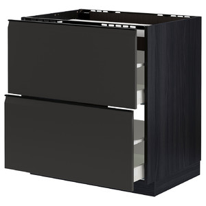 METOD / MAXIMERA Base cab f hob/2 fronts/2 drawers, black/Upplöv matt anthracite, 80x60 cm