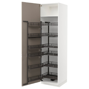 METOD High cabinet with pull-out larder, white/Upplöv matt dark beige, 60x60x220 cm