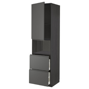 METOD / MAXIMERA Hi cab f micro w door/2 drawers, black/Voxtorp dark grey, 60x60x220 cm