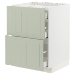 METOD / MAXIMERA Base cab f hob/2 fronts/3 drawers, white/Stensund light green, 60x60 cm