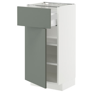 METOD / MAXIMERA Base cabinet with drawer/door, white/Nickebo matt grey-green, 40x37 cm