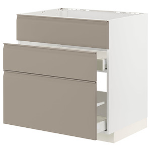 METOD / MAXIMERA Base cab f sink+3 fronts/2 drawers, white/Upplöv matt dark beige, 80x60 cm