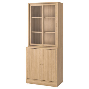 TONSTAD Storage comb w sliding glass doors, oak veneer/clear glass, 82x47x201 cm