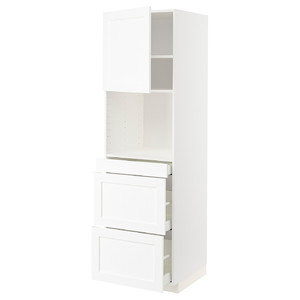 METOD / MAXIMERA Hi cab f micro combi w door/3 drwrs, white Enköping/white wood effect, 60x60x200 cm