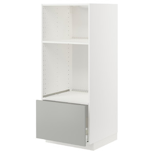 METOD / MAXIMERA High cab for oven/micro w drawer, white/Havstorp light grey, 60x60x140 cm