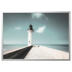 BJÖRKSTA Picture with frame, white lighthouse/aluminium-colour, 140x100 cm