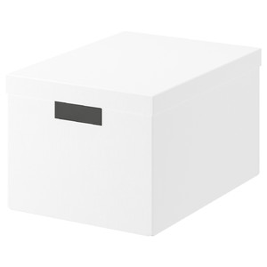 TJENA Storage box with lid, white, 25x35x20 cm