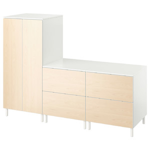 SMÅSTAD / PLATSA Wardrobe, white birch/with 2 chest of drawers, 180x57x133 cm