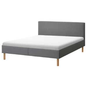 NARRÖN Upholstered bed frame, grey, 140x200 cm